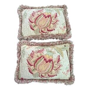 Rose Tree 2 Pillows Summerton Jacobean Floral Fringed Designer Cottagecore 15"